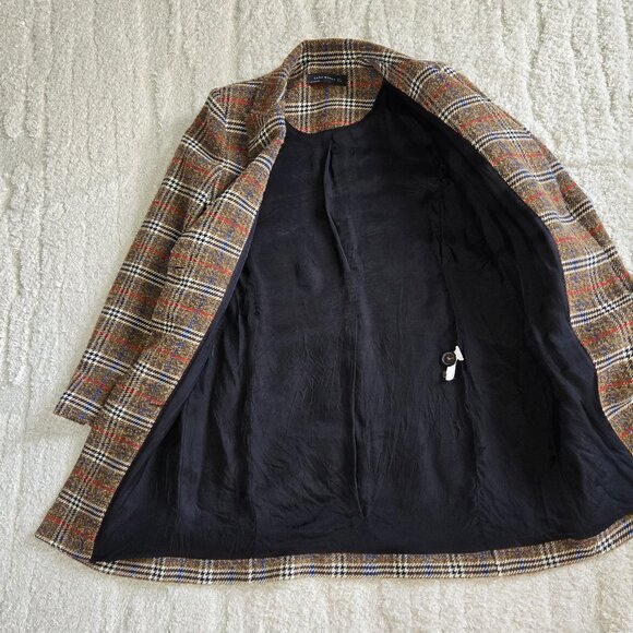 ZARA BROWN CHECKED SINGLE BREASTED WOOL & ALPACA COAT SIZE M - Picture 11 of 12